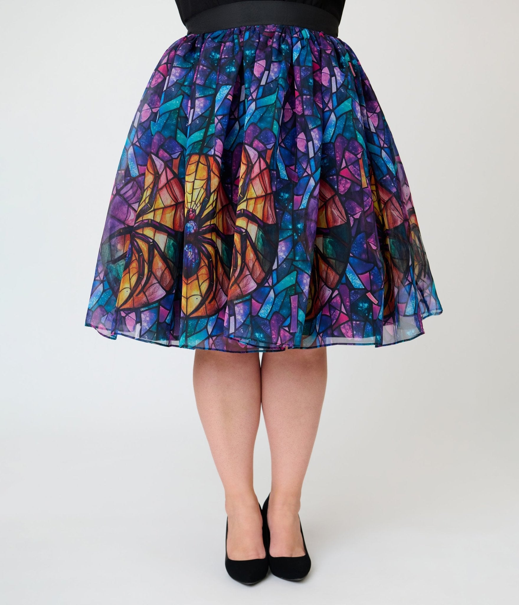 Unique Vintage Plus Size Stained Glass Spider Flare Ballerina Skirt - Unique Vintage - Womens, BOTTOMS, SKIRTS