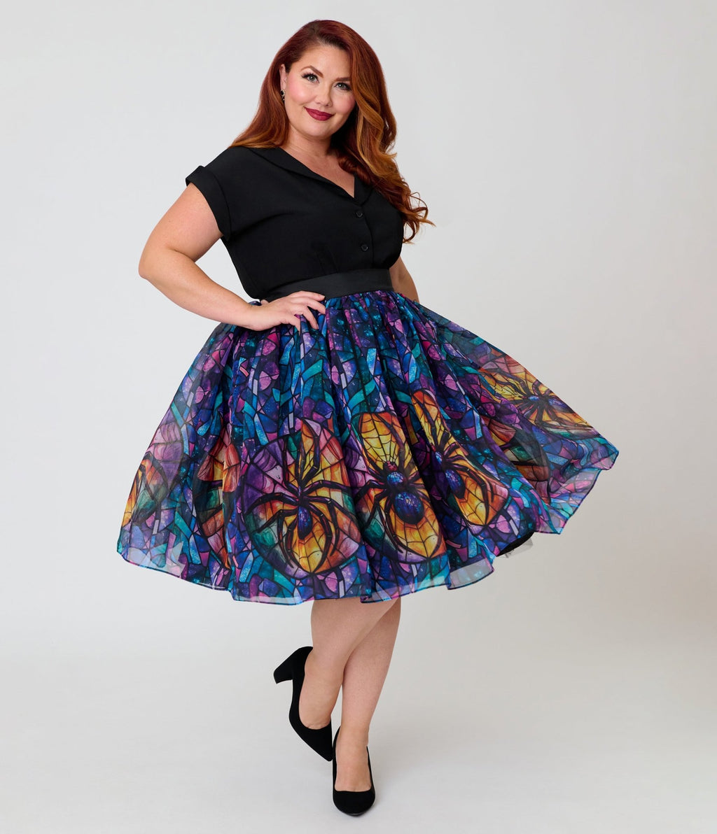 Unique Vintage Plus Size Stained Glass Spider Flare Ballerina Skirt - Unique Vintage - Womens, BOTTOMS, SKIRTS