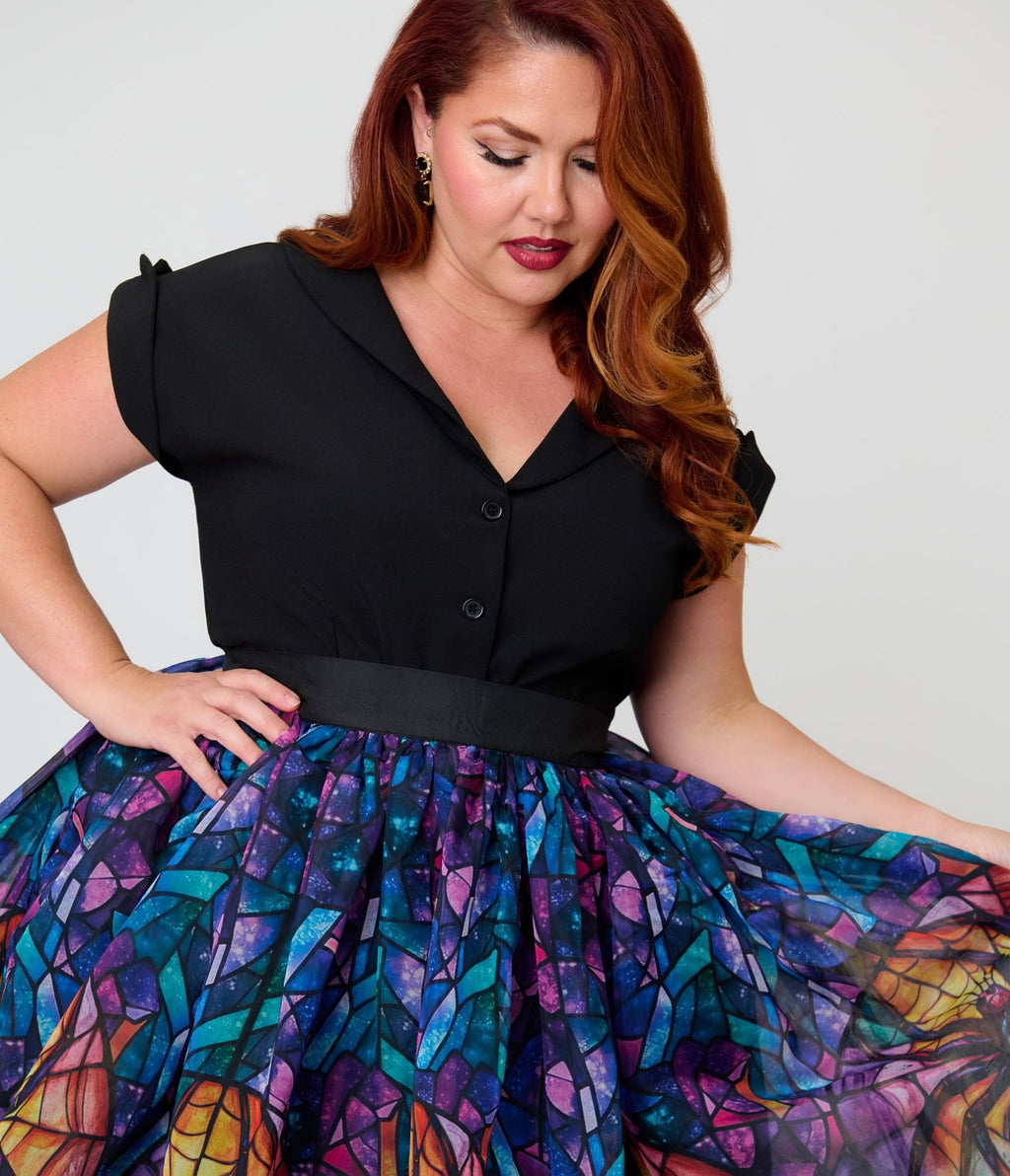 Unique Vintage Plus Size Stained Glass Spider Flare Ballerina Skirt - Unique Vintage - Womens, BOTTOMS, SKIRTS