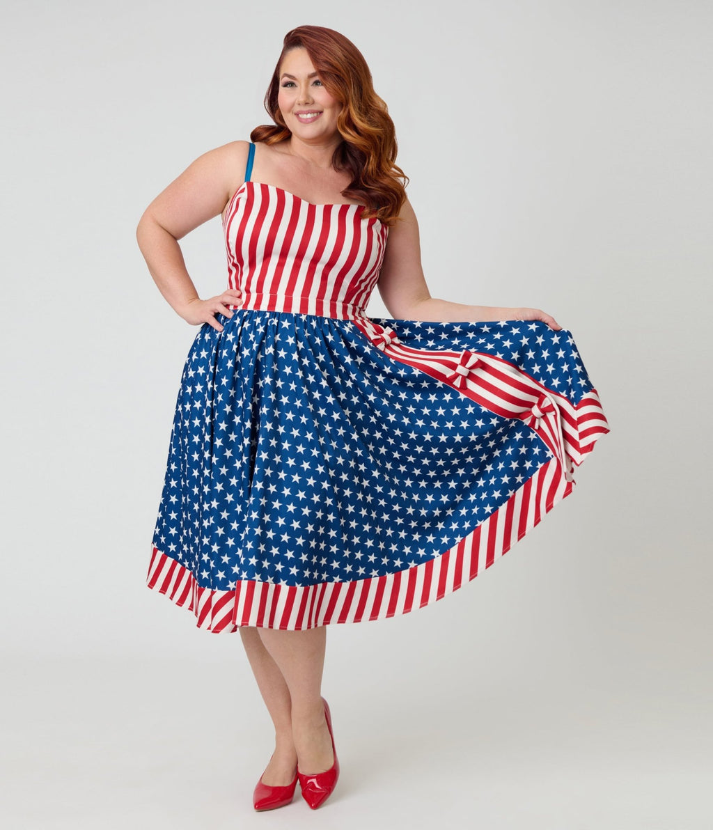 Unique Vintage Plus Size Stars & Stripes Rye Swing Skirt - Unique Vintage - Womens, BOTTOMS, SKIRTS