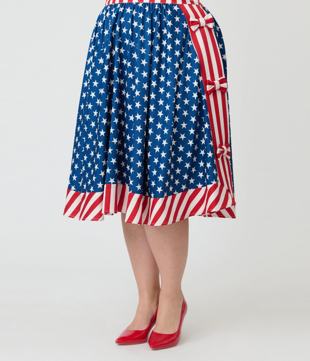 Unique Vintage Plus Size Stars & Stripes Rye Swing Skirt - Unique Vintage - Womens, BOTTOMS, SKIRTS