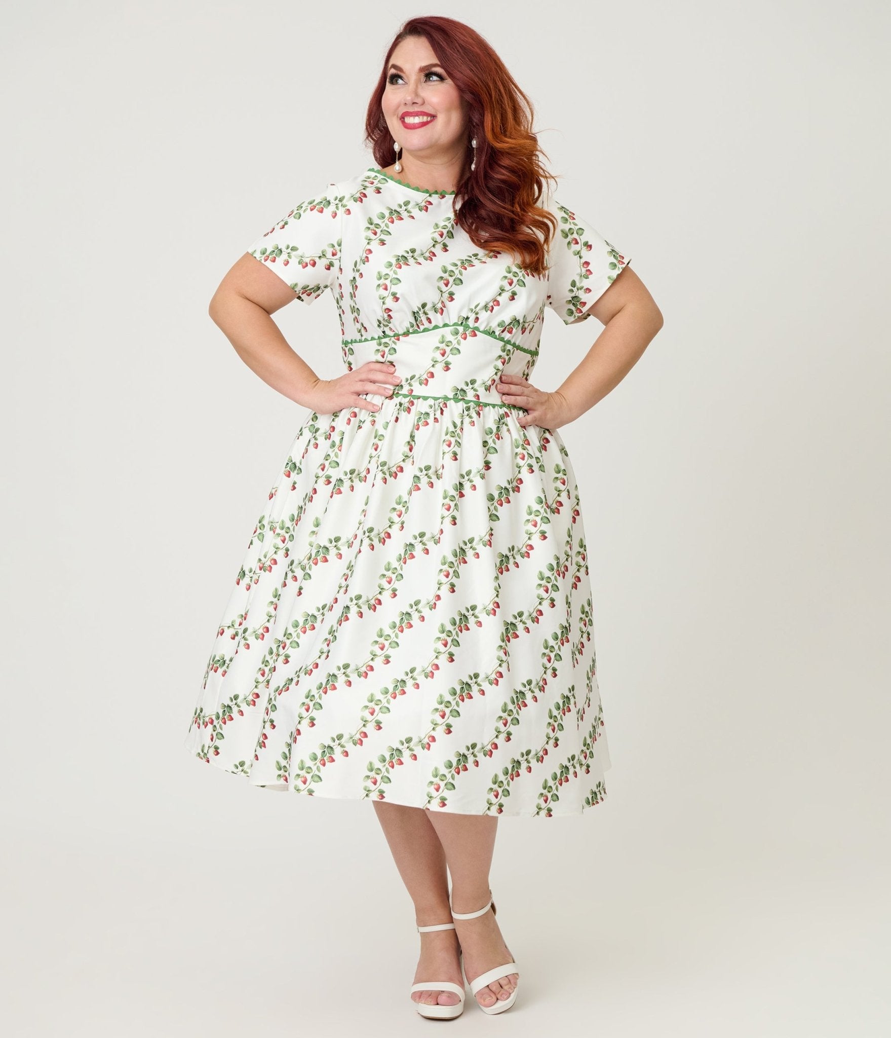 Unique Vintage Plus Size Strawberry Vine Print Swing Dress - Unique Vintage - Womens, DRESSES, SWING