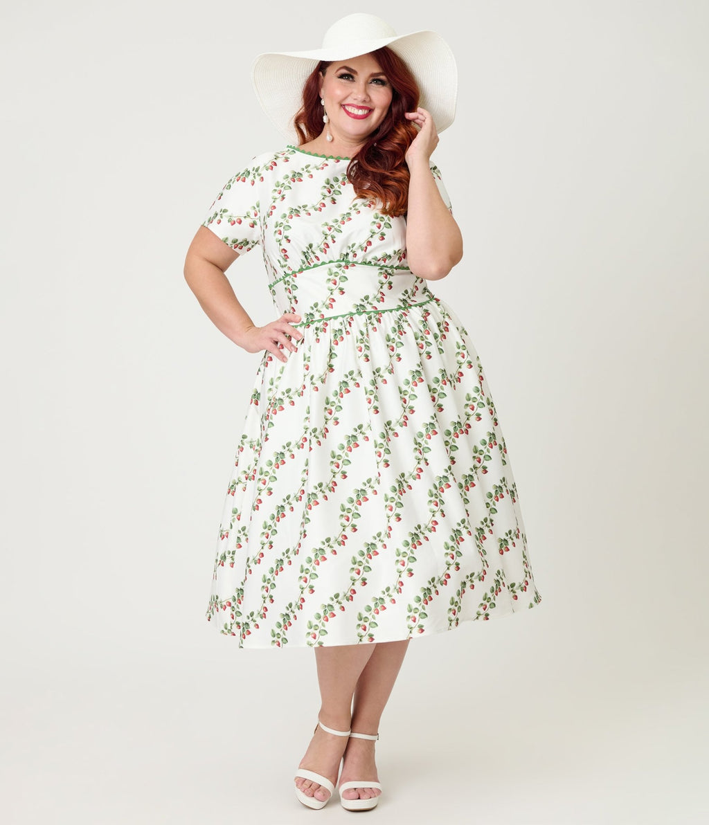 Unique Vintage Plus Size Strawberry Vine Print Swing Dress - Unique Vintage - Womens, DRESSES, SWING