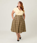 Unique Vintage Plus Size Tan Plaid Vivian Swing Skirt - Unique Vintage - Womens, BOTTOMS, SKIRTS