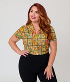 Unique Vintage Plus Size Tarot Print Notched Collar Blouse - Unique Vintage - Womens, TOPS, WOVEN TOPS
