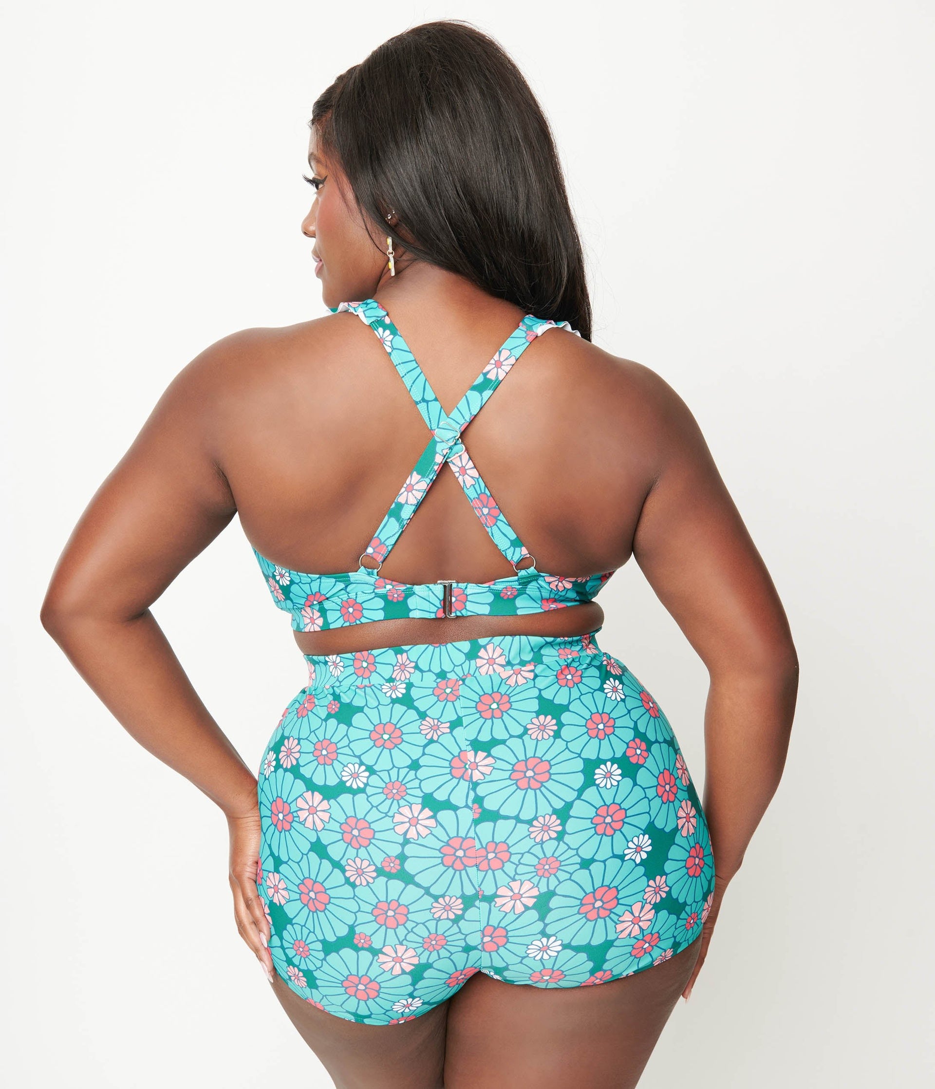 Unique Vintage Plus Size Teal Flower Child High Waist Skort Swim Bottom - Unique Vintage - Womens, SWIM, BOTTOM