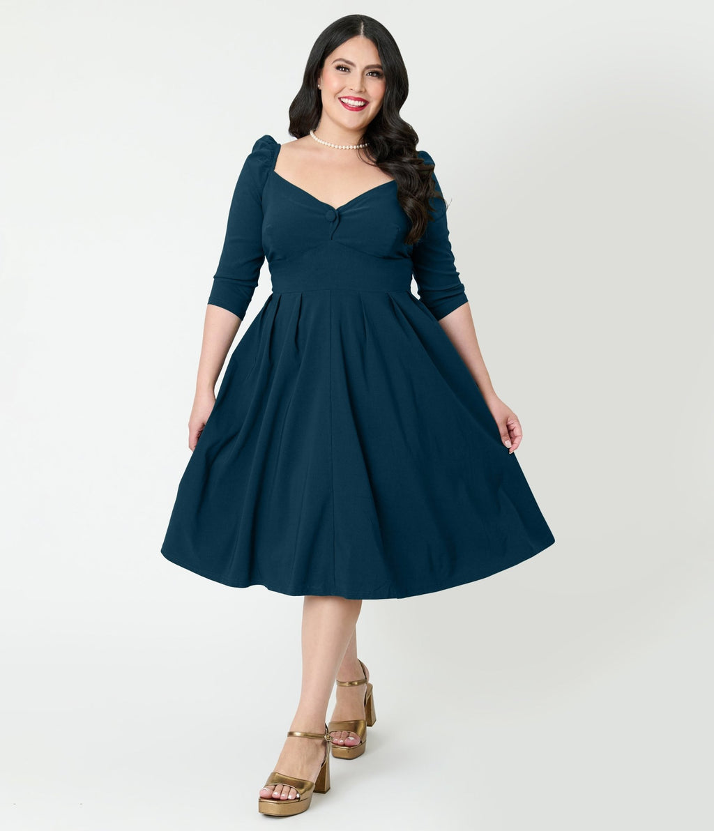 Unique Vintage Plus Size Teal Lamar Swing Dress - Unique Vintage - Womens, DRESSES, SWING