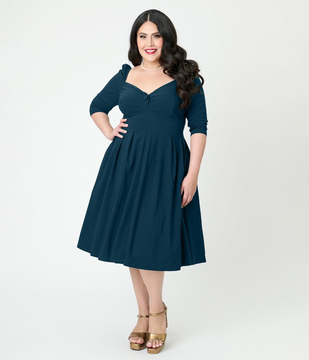 Unique Vintage Plus Size Teal Lamar Swing Dress - Unique Vintage - Womens, DRESSES, SWING