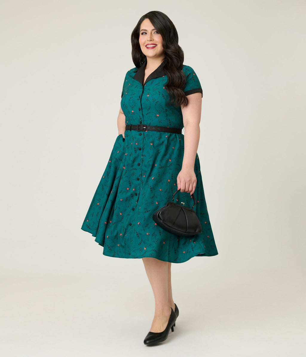 Unique Vintage Plus Size Teal Raccoon Print Alexis Swing Dress - Unique Vintage - Womens, DRESSES, SWING