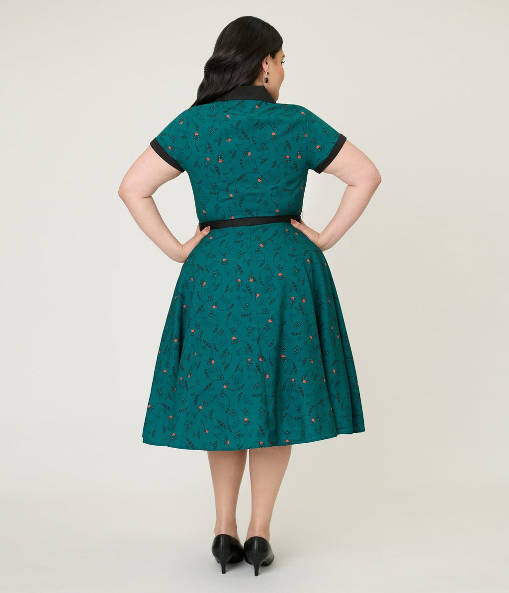 Unique Vintage Plus Size Teal Raccoon Print Alexis Swing Dress - Unique Vintage - Womens, DRESSES, SWING
