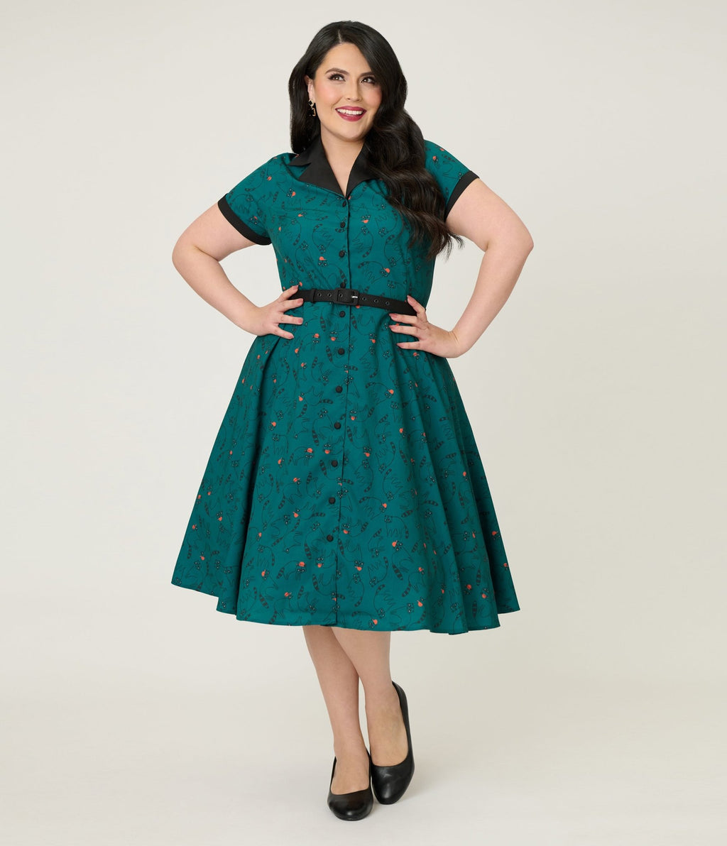 Unique Vintage Plus Size Teal Raccoon Print Alexis Swing Dress - Unique Vintage - Womens, DRESSES, SWING