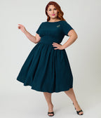 Unique Vintage Plus Size Teal Stripe Dragonfly Brooch Swing Dress - Unique Vintage - Womens, DRESSES, SWING