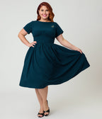 Unique Vintage Plus Size Teal Stripe Dragonfly Brooch Swing Dress - Unique Vintage - Womens, DRESSES, SWING
