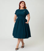 Unique Vintage Plus Size Teal Stripe Dragonfly Brooch Swing Dress - Unique Vintage - Womens, DRESSES, SWING
