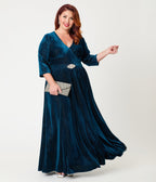 Unique Vintage Plus Size Teal Velvet Batwing Sleeve Maxi Dress - Unique Vintage - Womens, DRESSES, MAXI
