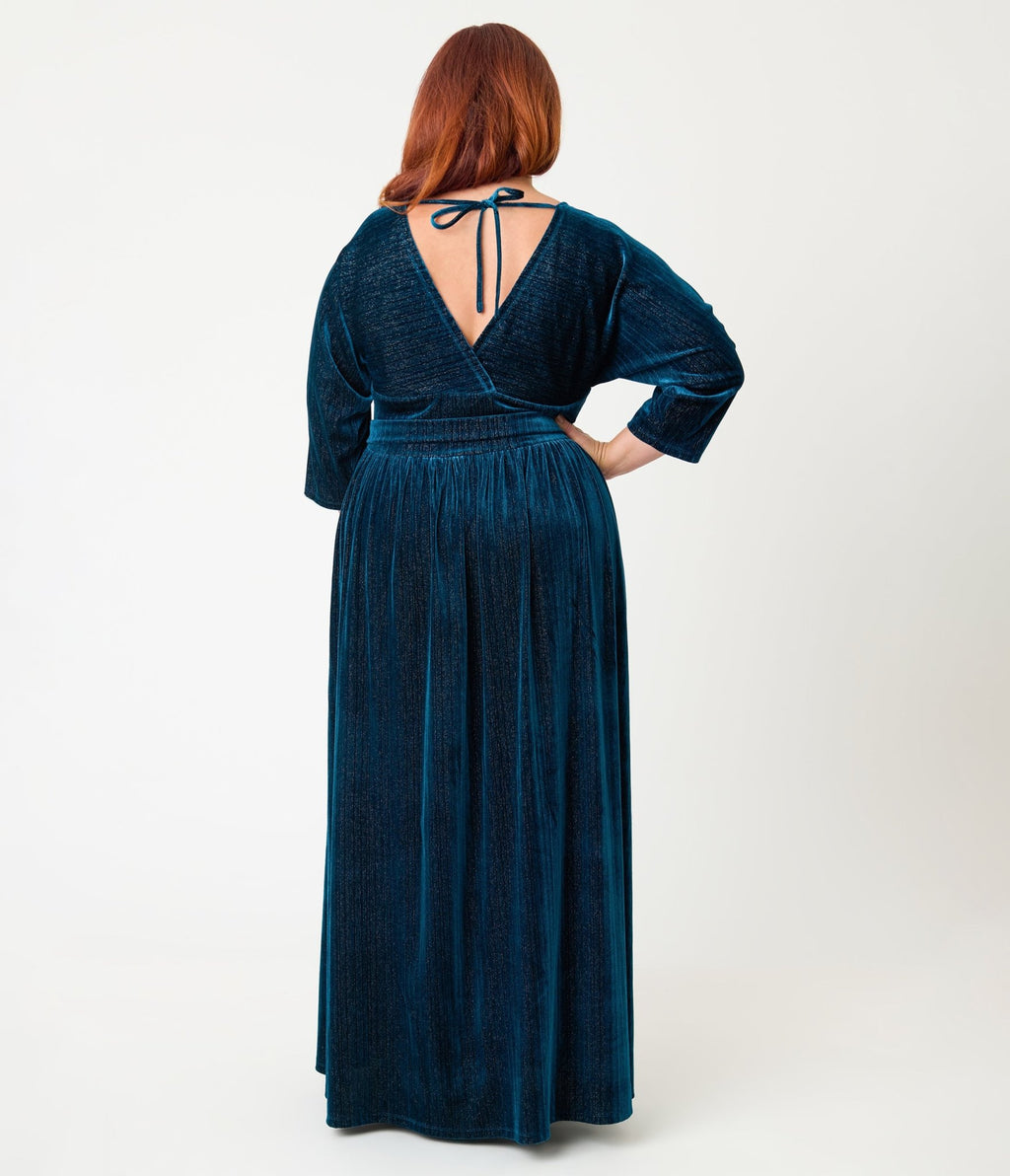 Unique Vintage Plus Size Teal Velvet Batwing Sleeve Maxi Dress Unique Vintage Plus Size Teal Velvet Batwing Sleeve Maxi Dress