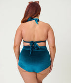 Unique Vintage Plus Size Teal Velvet Monroe High Waist Bikini Bottom - Unique Vintage - Womens, SWIM, BOTTOM