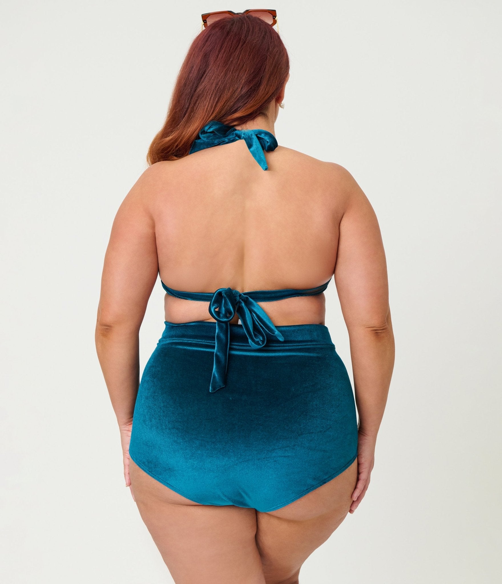 Unique Vintage Plus Size Teal Velvet Monroe High Waist Bikini Bottom - Unique Vintage - Womens, SWIM, BOTTOM
