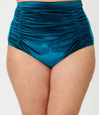 Unique Vintage Plus Size Teal Velvet Monroe High Waist Bikini Bottom - Unique Vintage - Womens, SWIM, BOTTOM