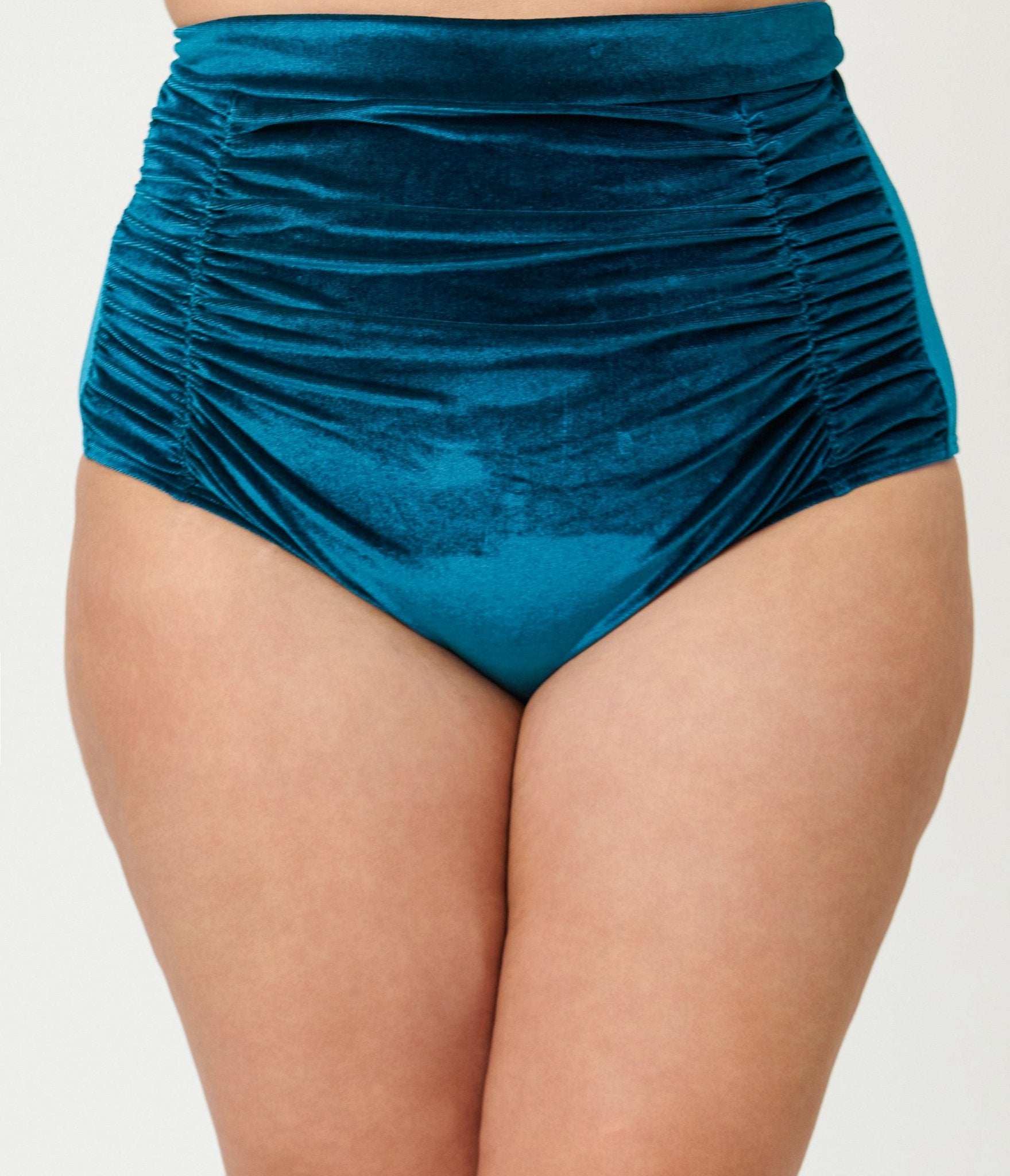 Unique Vintage Plus Size Teal Velvet Monroe High Waist Bikini Bottom - Unique Vintage - Womens, SWIM, BOTTOM
