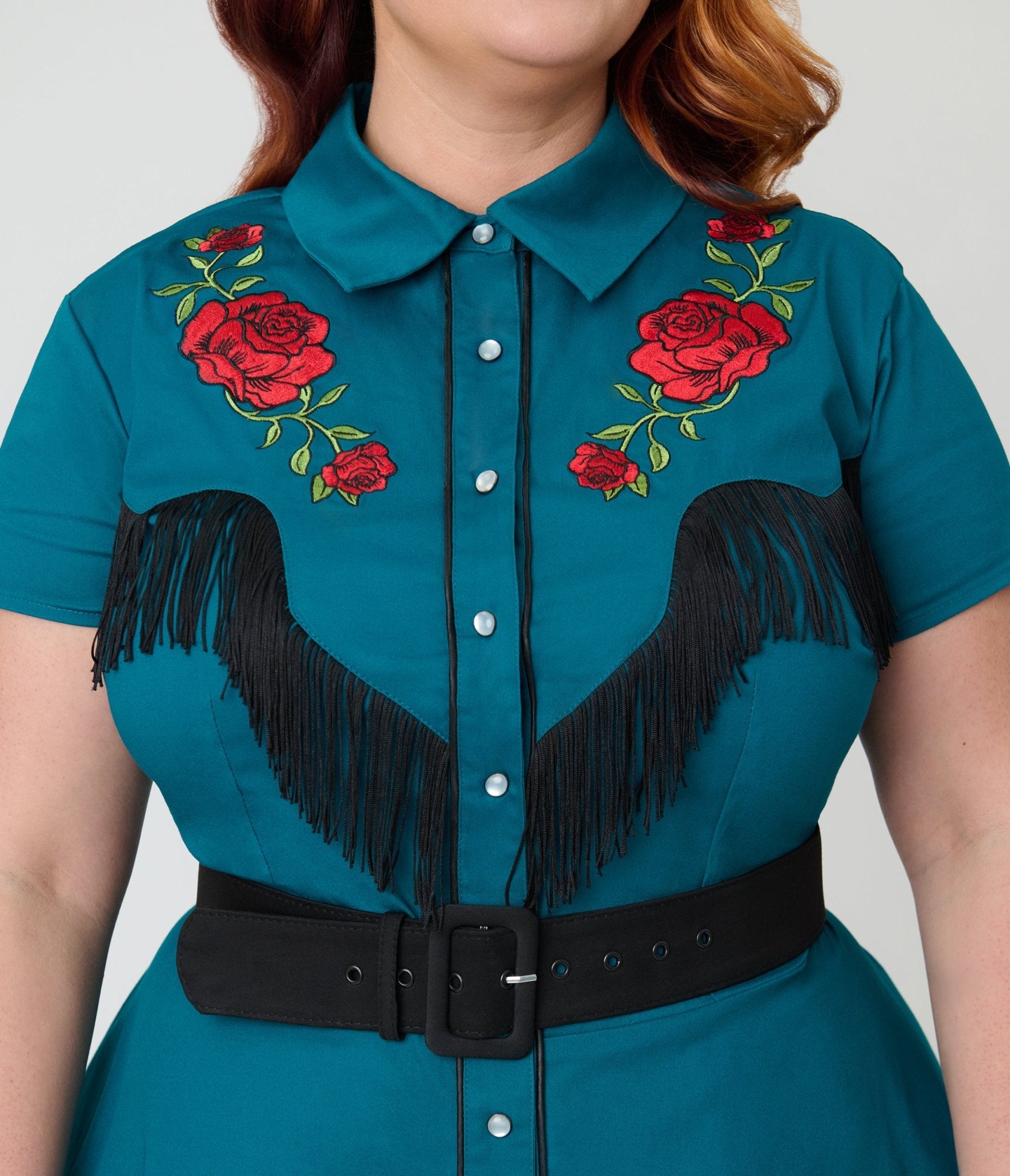 Unique Vintage Plus Size Teal & Western Rose Madeline Swing Dress Unique Vintage Plus Size Teal & Western Rose Madeline Swing Dress