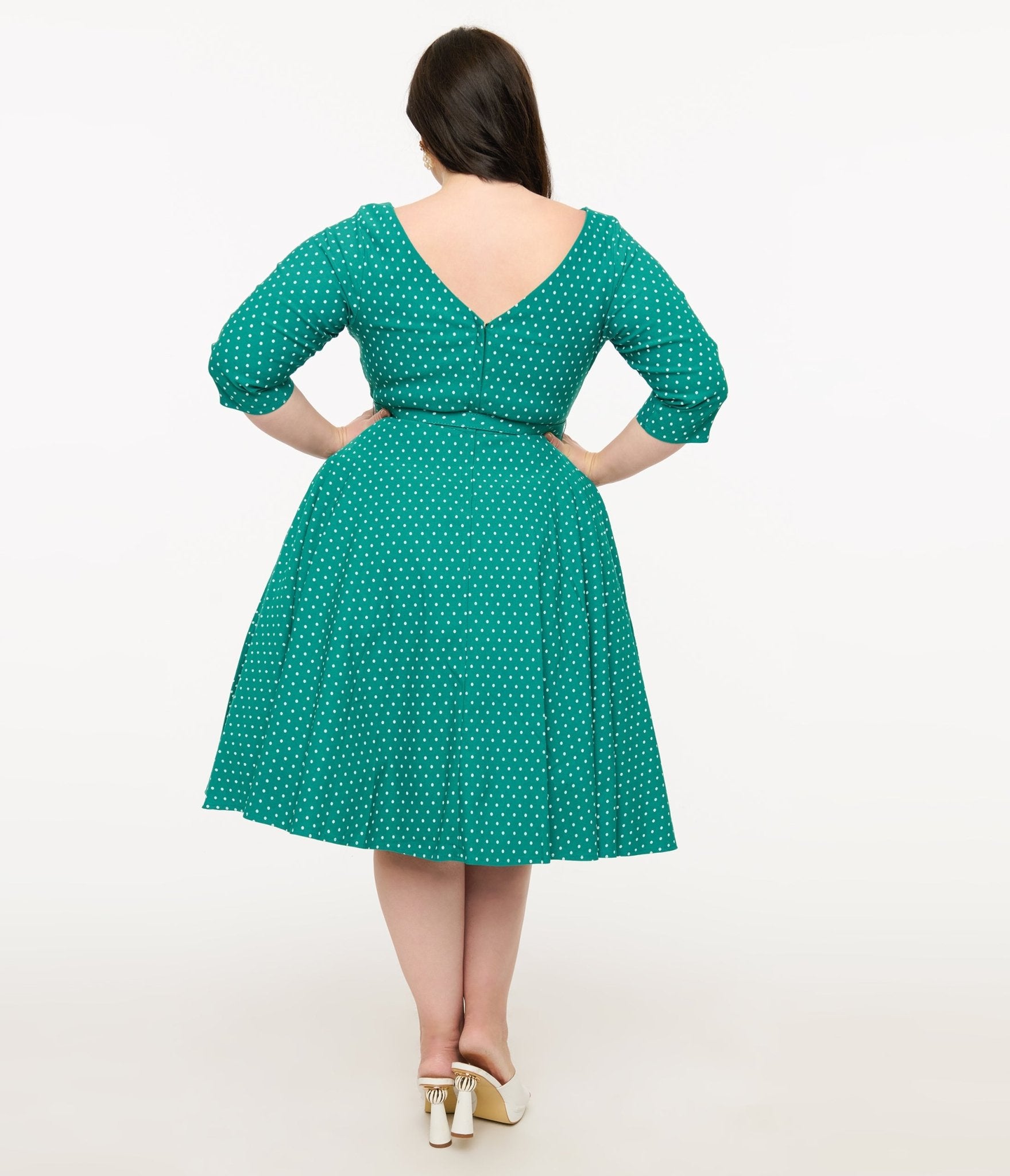 Unique Vintage Plus Size Teal & White Pin Dot Devon Swing Dress - Unique Vintage - Womens, DRESSES, SWING
