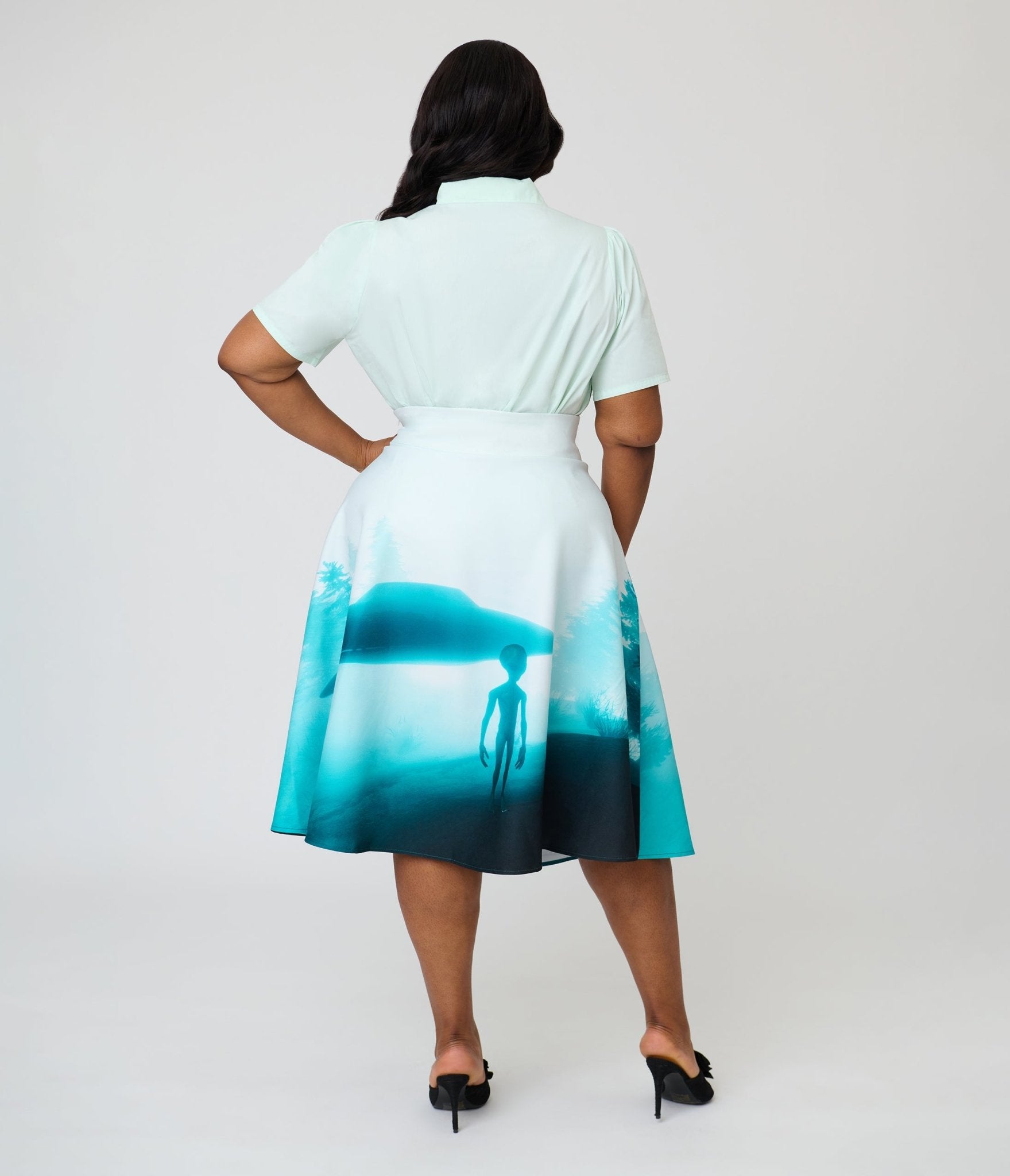 Unique Vintage Plus Size UFO Print Vivian Swing Skirt - Unique Vintage - Womens, BOTTOMS, SKIRTS