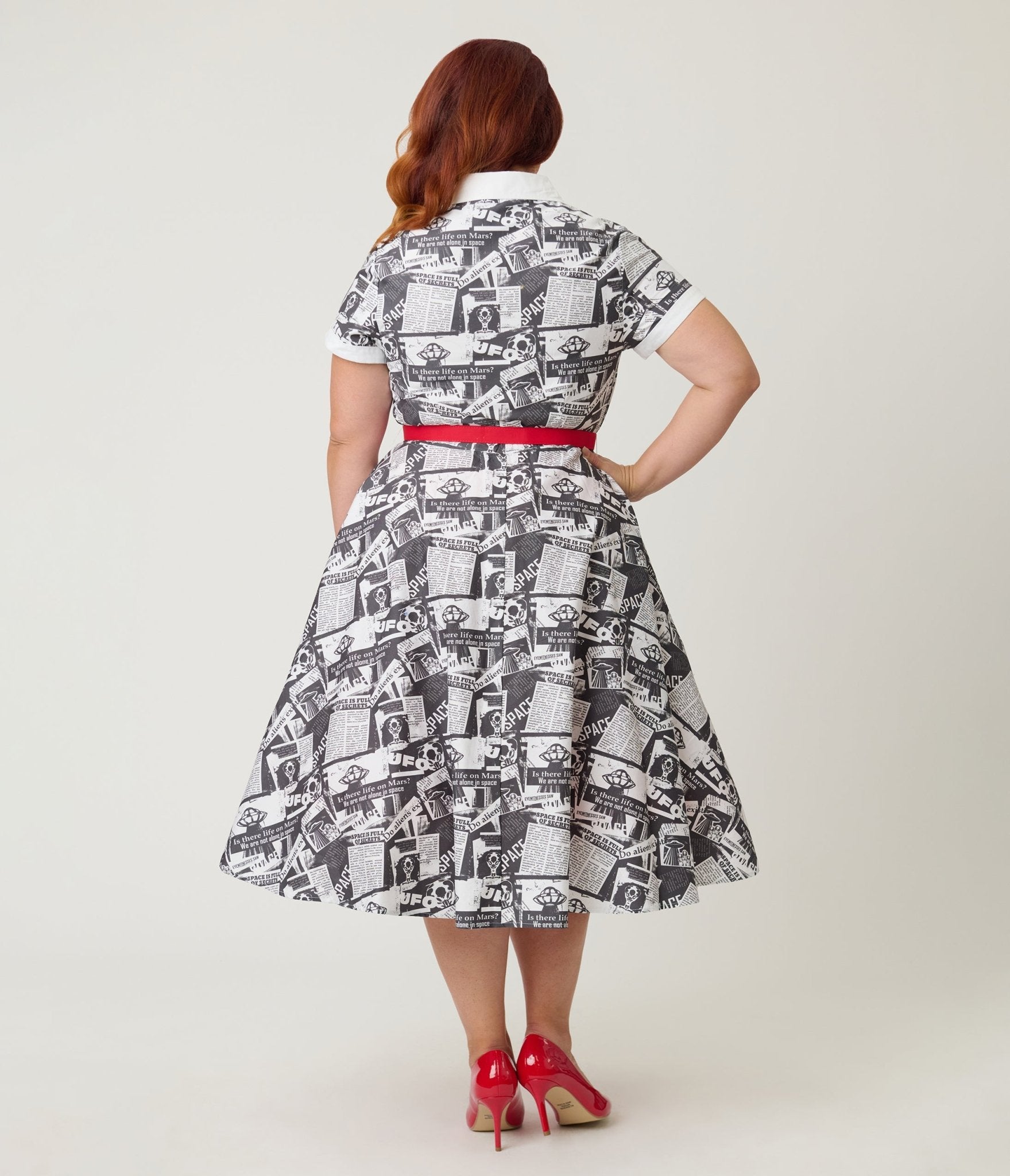 Unique Vintage Plus Size UFO Sighting Newspaper Print Alexis Swing Dress - Unique Vintage - Womens, DRESSES, SWING