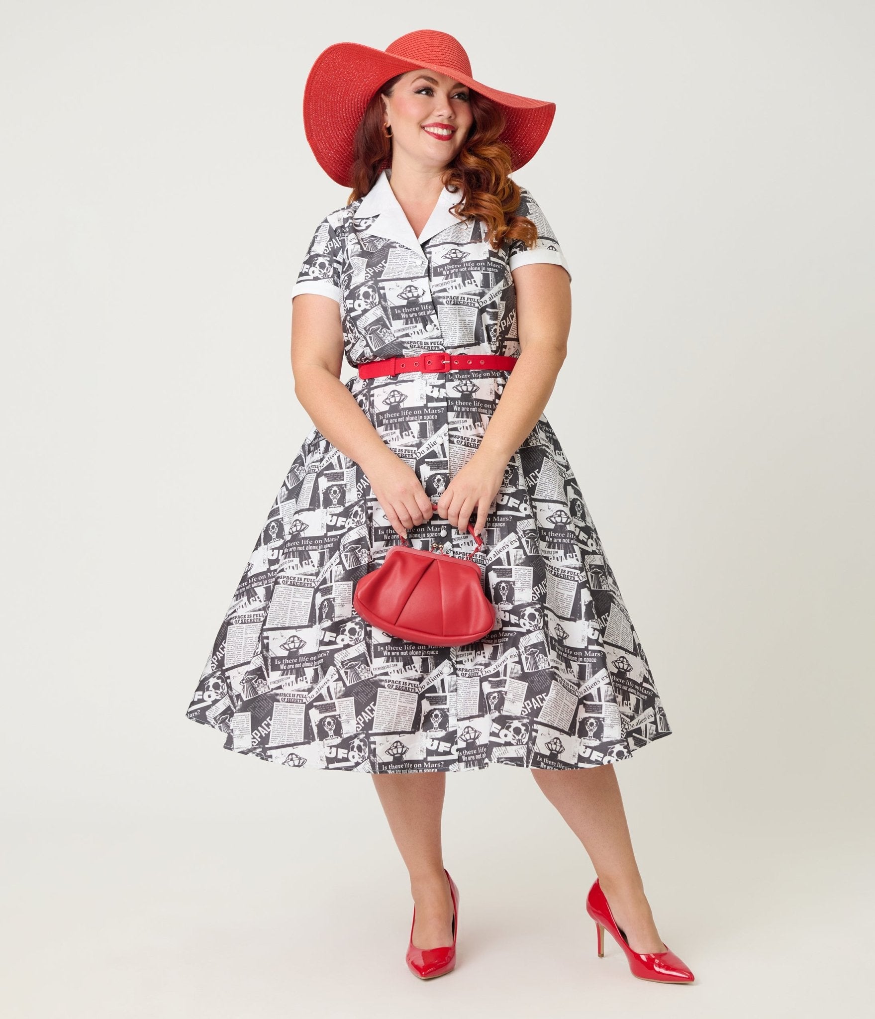 Unique Vintage Plus Size UFO Sighting Newspaper Print Alexis Swing Dress - Unique Vintage - Womens, DRESSES, SWING