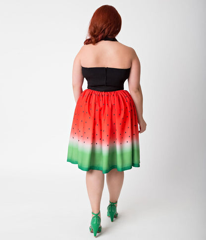 Unique Vintage Plus Size Watermelon Ombre Button Up Elora Swing Skirt - Unique Vintage - Womens, BOTTOMS, SKIRTS