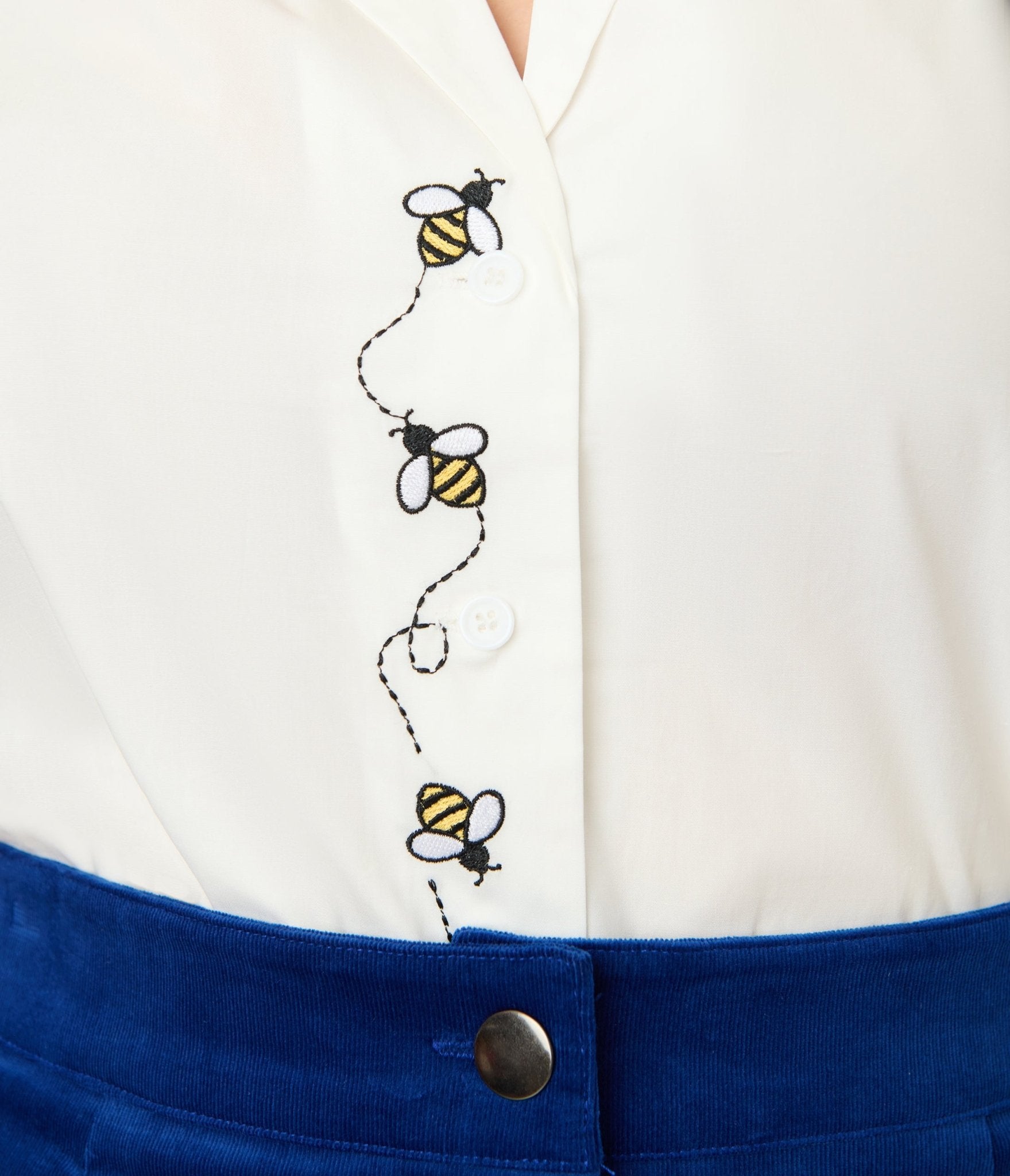 Unique Vintage Plus Size White & Bee Embroidered Notch Collar Blouse - Unique Vintage - Womens, TOPS, WOVEN TOPS