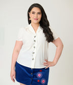 Unique Vintage Plus Size White & Bee Embroidered Notch Collar Blouse - Unique Vintage - Womens, TOPS, WOVEN TOPS