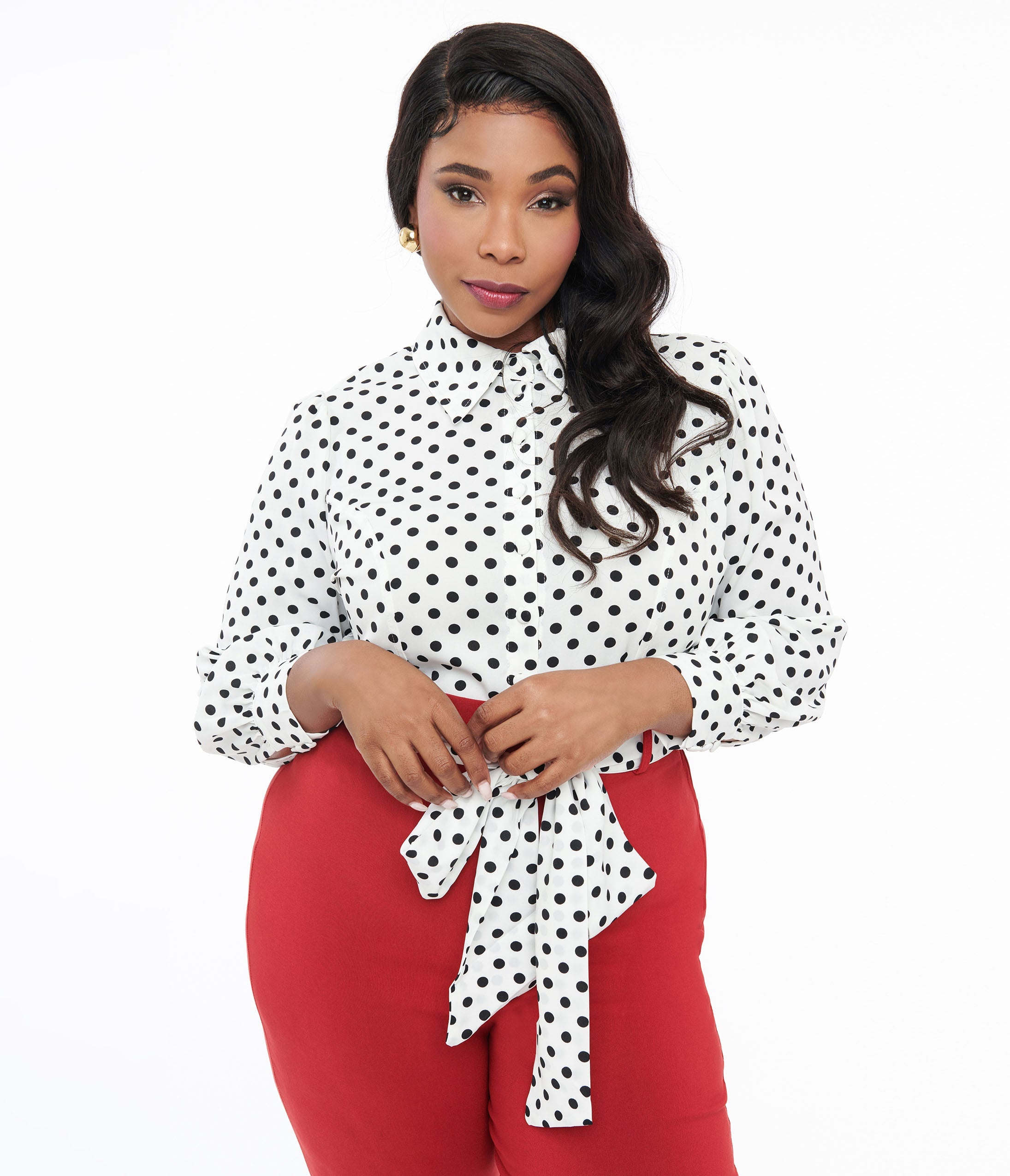 black and white polka dot shirt plus size