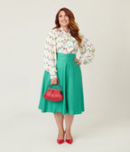 Unique Vintage Plus Size White Christmas Lights Long Sleeve Gwen Blouse - Unique Vintage - Womens, TOPS, WOVEN TOPS