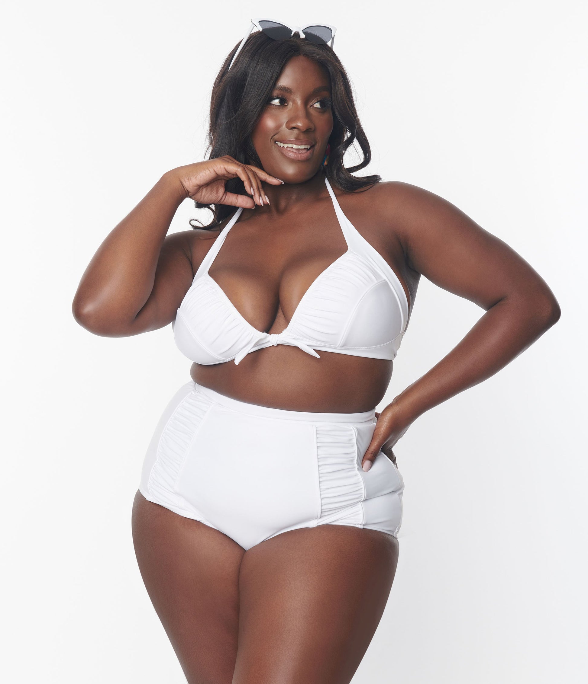 Unique Vintage Plus Size White Halter Swim Top - Unique Vintage - Womens, SWIM, TOP