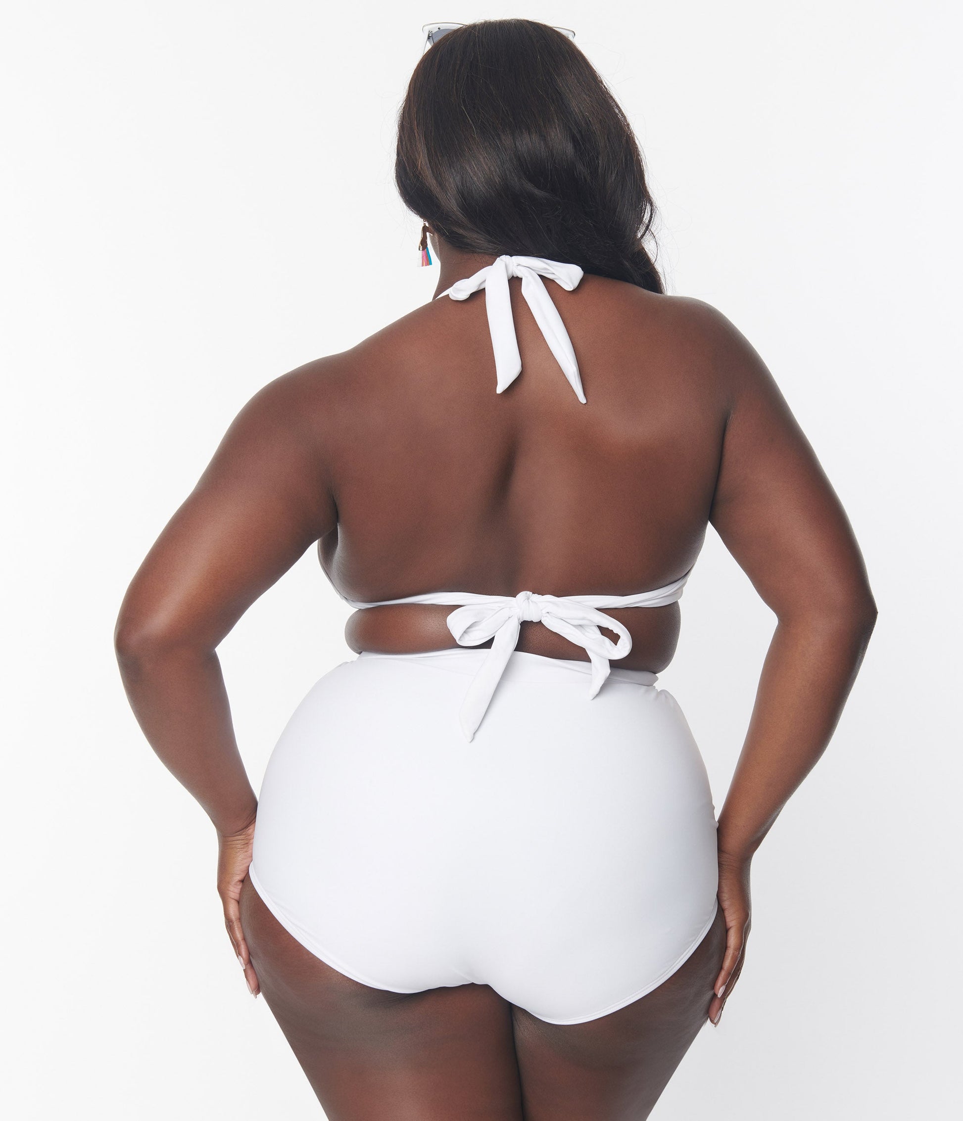 Unique Vintage Plus Size White Halter Swim Top - Unique Vintage - Womens, SWIM, TOP