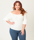 Unique Vintage Plus Size White Peasant Sleeve Blouse - Unique Vintage - Womens, TOPS, KNIT TOPS