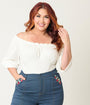 Unique Vintage Plus Size White Peasant Sleeve Blouse