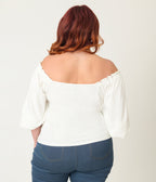 Unique Vintage Plus Size White Peasant Sleeve Blouse - Unique Vintage - Womens, TOPS, KNIT TOPS