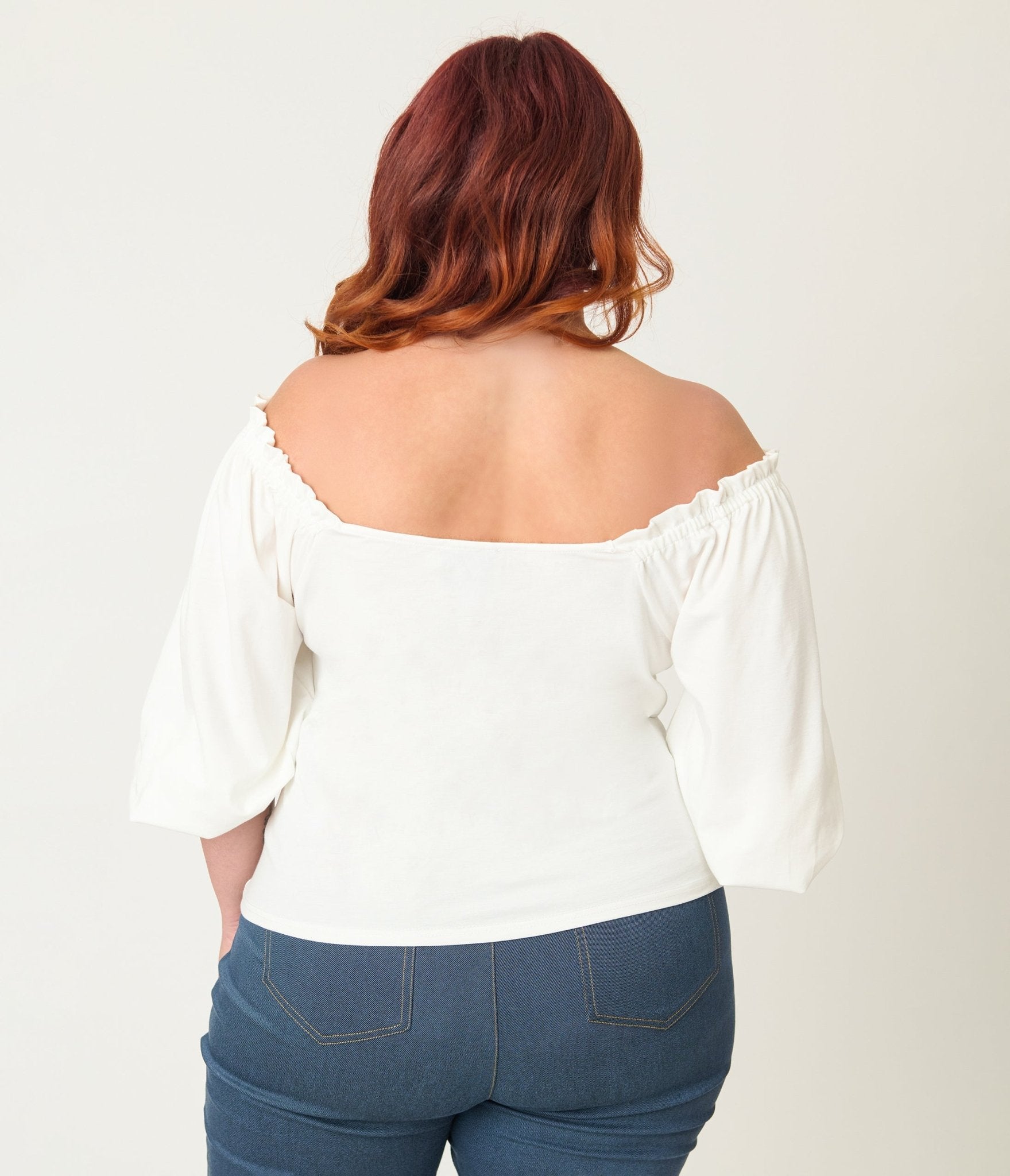Unique Vintage Plus Size White Peasant Sleeve Blouse - Unique Vintage - Womens, TOPS, KNIT TOPS