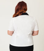 Unique Vintage Plus Size White Planet Embroidered Collared Blouse - Unique Vintage - Womens, TOPS, WOVEN TOPS
