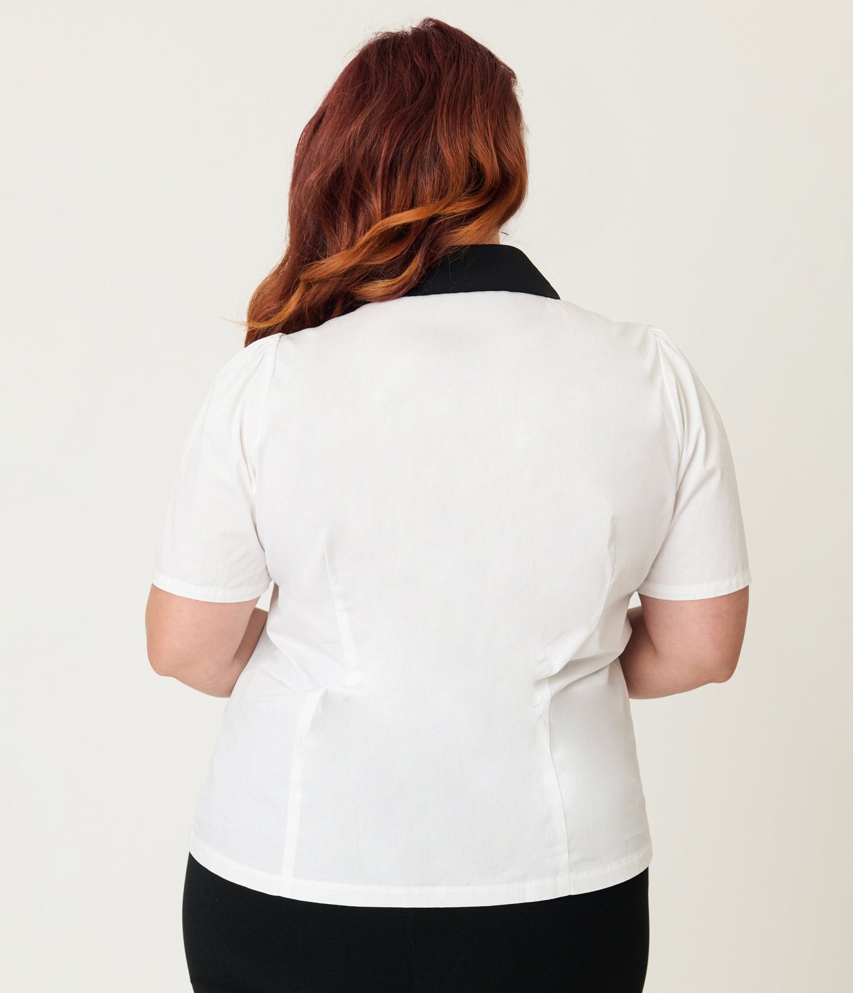 Unique Vintage Plus Size White Planet Embroidered Collared Blouse - Unique Vintage - Womens, TOPS, WOVEN TOPS