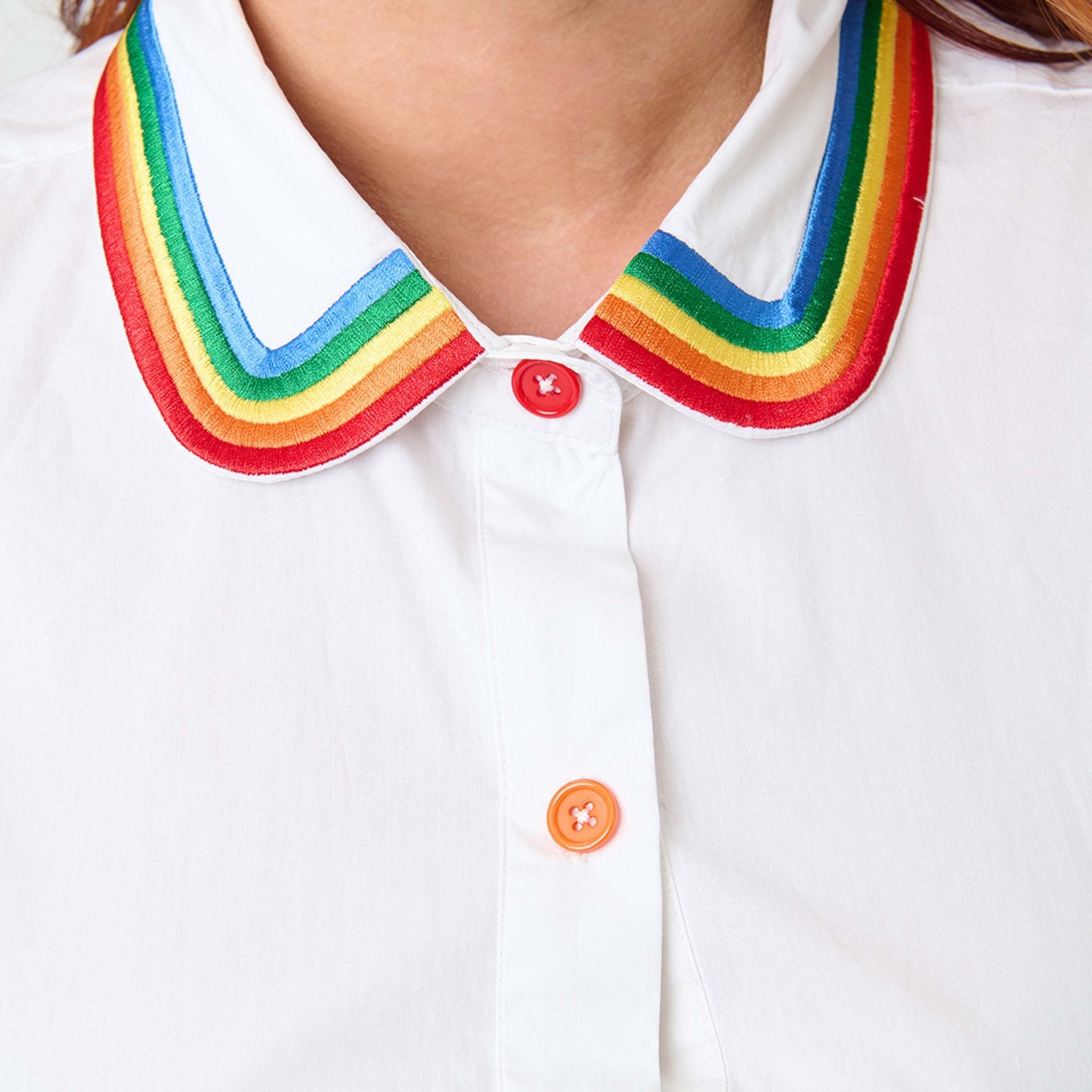 Unique Vintage Plus Size White Rainbow Embroidered Collar Blouse - Unique Vintage - Womens, TOPS, WOVEN TOPS