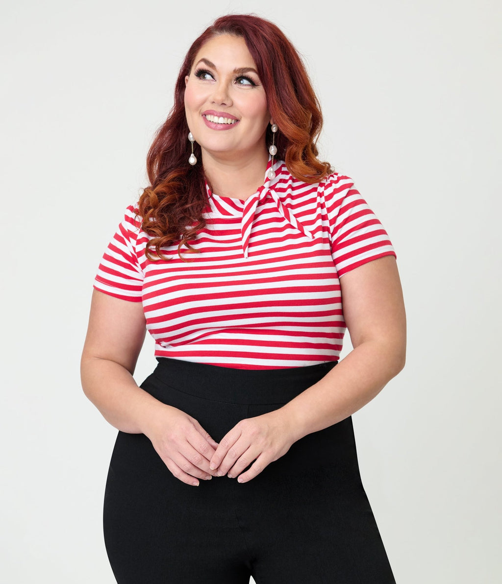 Unique Vintage Plus Size White & Red Bow Sweetie Knit Top - Unique Vintage - Womens, TOPS, KNIT TOPS