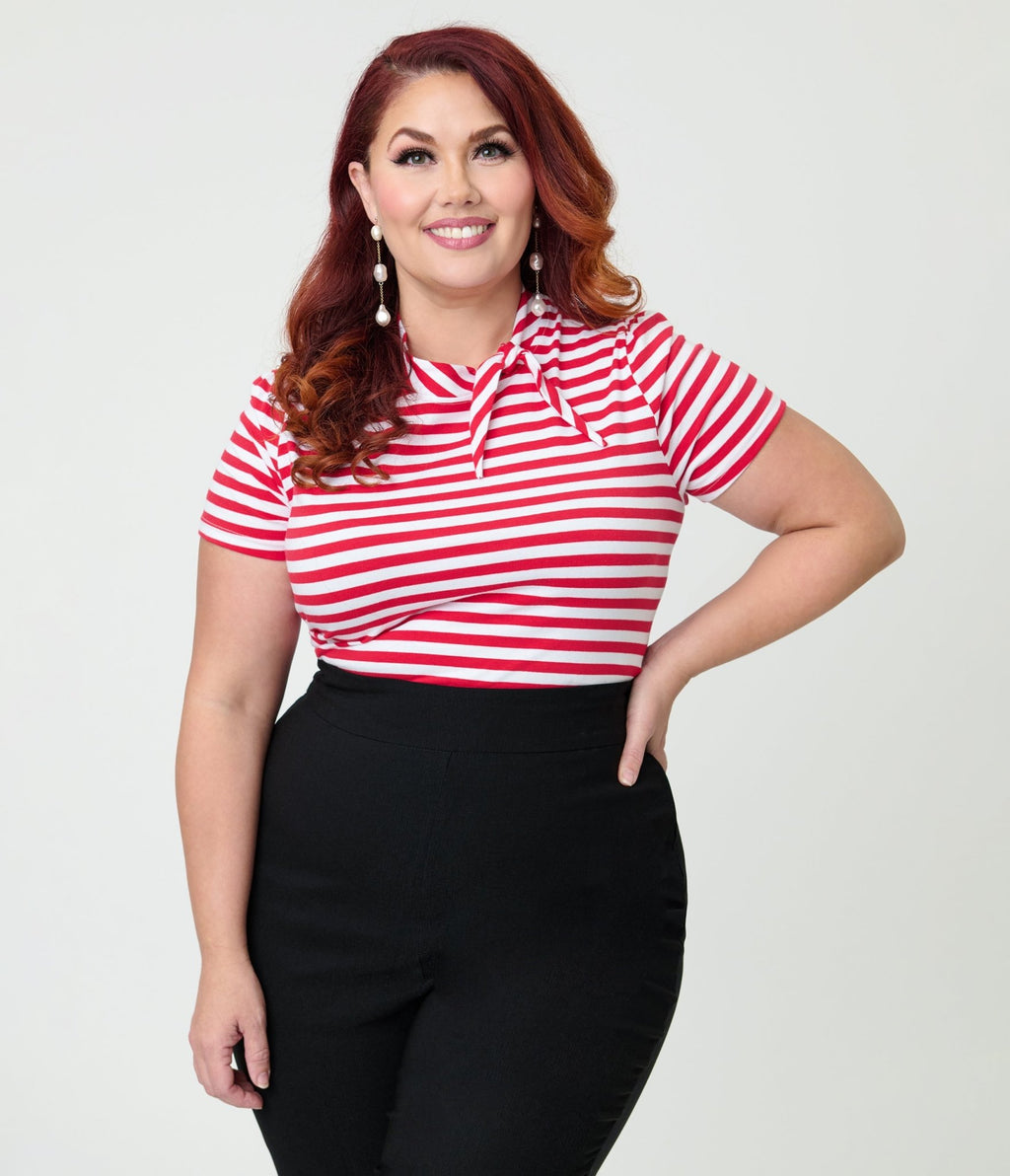 Unique Vintage Plus Size White & Red Bow Sweetie Knit Top - Unique Vintage - Womens, TOPS, KNIT TOPS