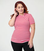 Unique Vintage Plus Size White & Red Bow Sweetie Knit Top - Unique Vintage - Womens, TOPS, KNIT TOPS