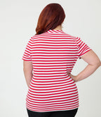 Unique Vintage Plus Size White & Red Bow Sweetie Knit Top - Unique Vintage - Womens, TOPS, KNIT TOPS
