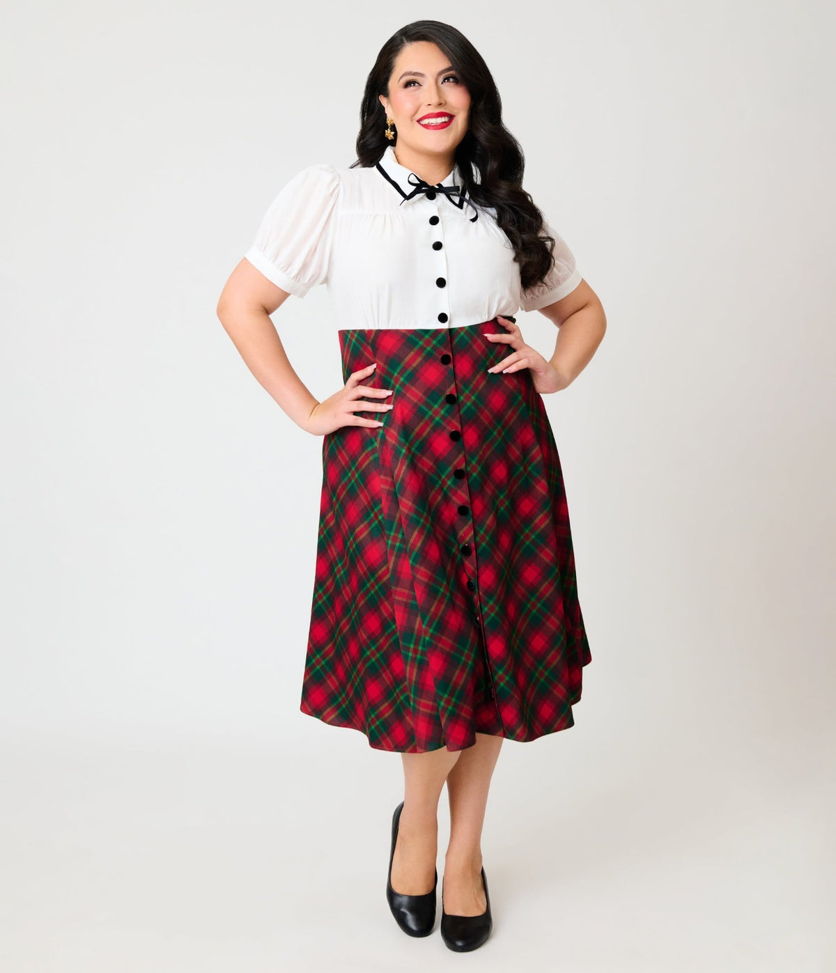 Unique Vintage Plus Size White & Red Plaid Beverly Swing Dress - Unique Vintage - Swing Dresses
