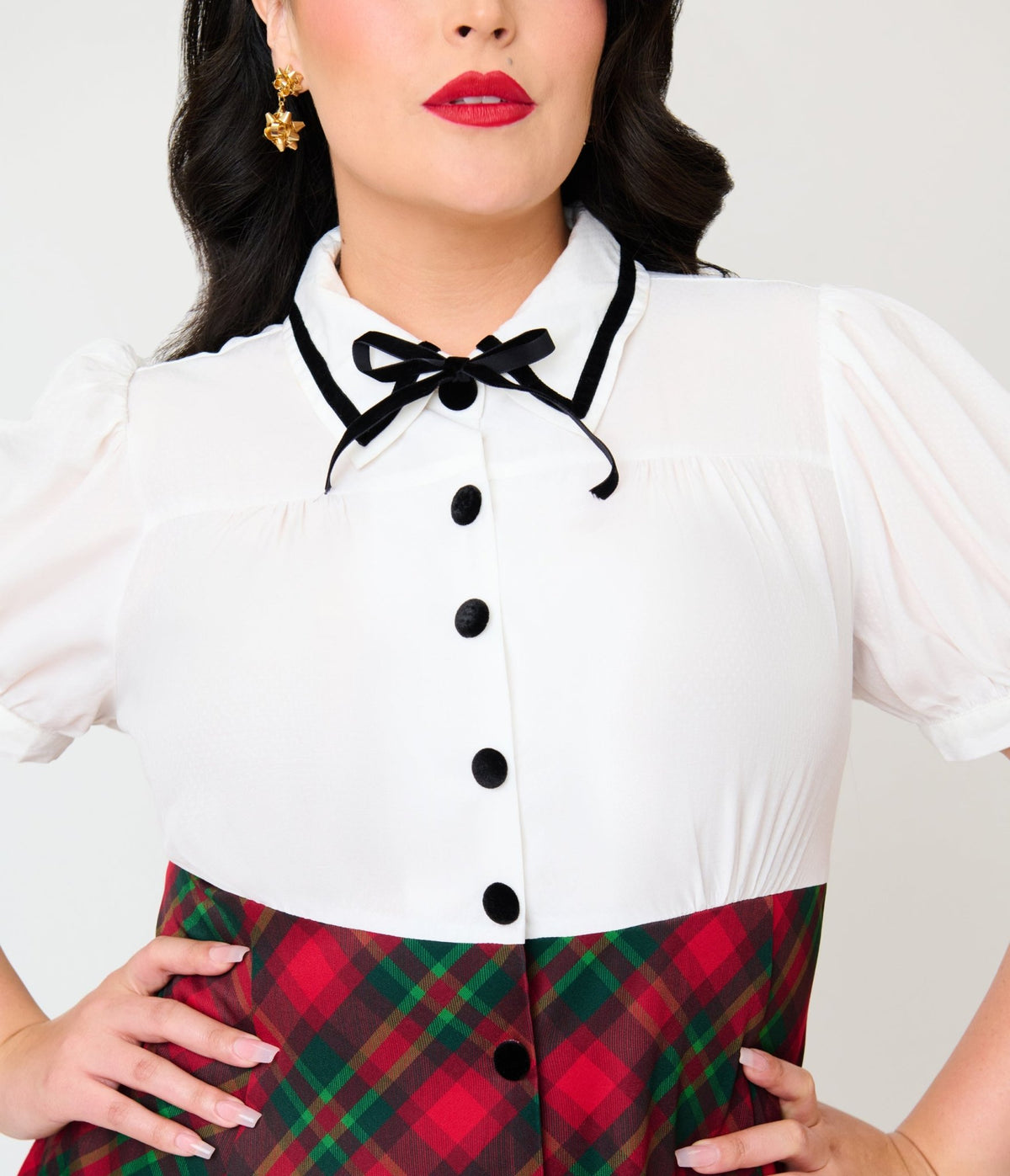 Unique Vintage Plus Size White & Red Plaid Beverly Swing Dress - Unique Vintage - Swing Dresses
