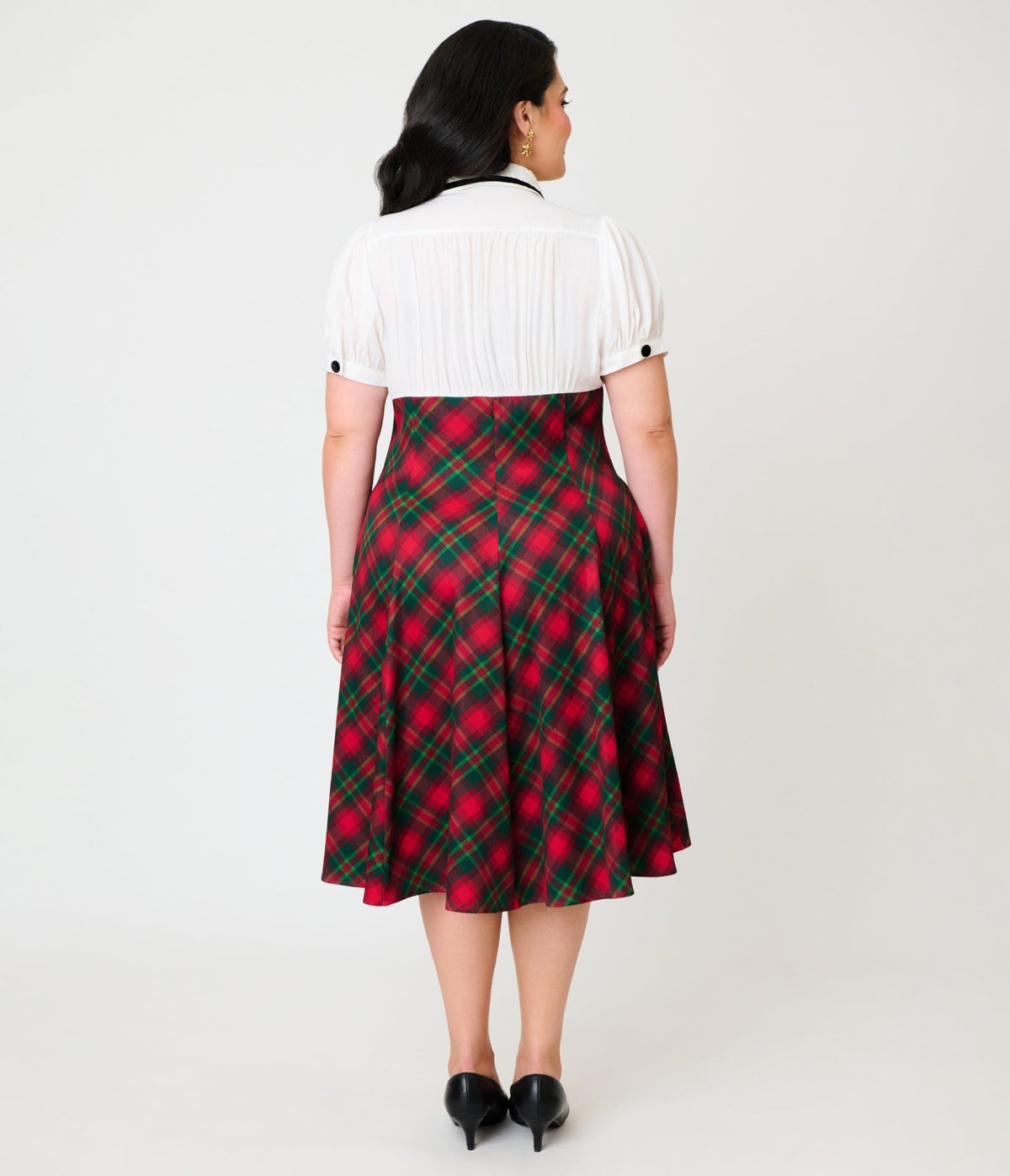 Unique Vintage Plus Size White & Red Plaid Beverly Swing Dress - Unique Vintage - Swing Dresses